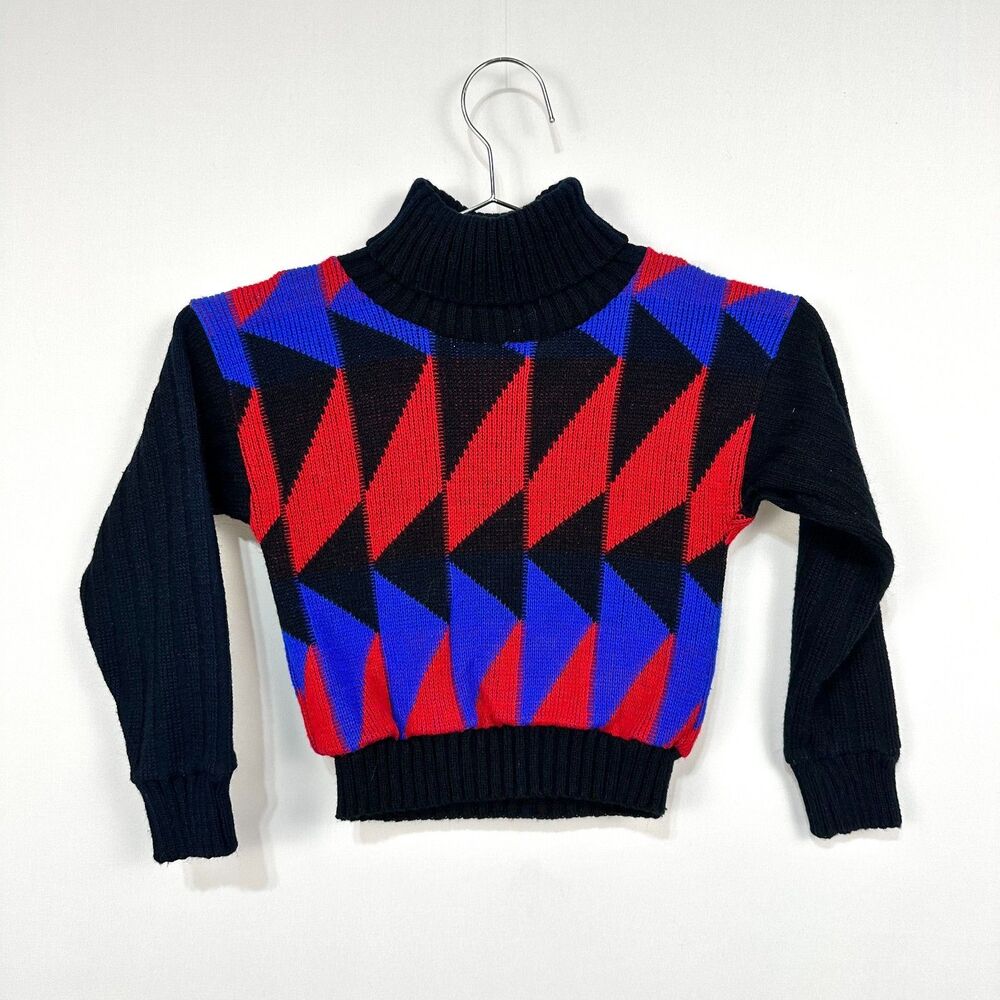 Vintage Bull Frog Sweater Bold Shapes Red/Blue/Black Boys Girls Size 6